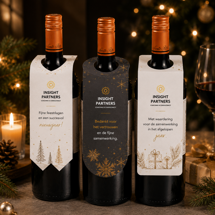 Kerstgeschenk bedrukte flessenhanger